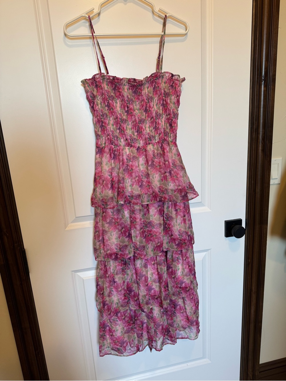 Lucy Paris Pink Floral Tiered Midi Dress